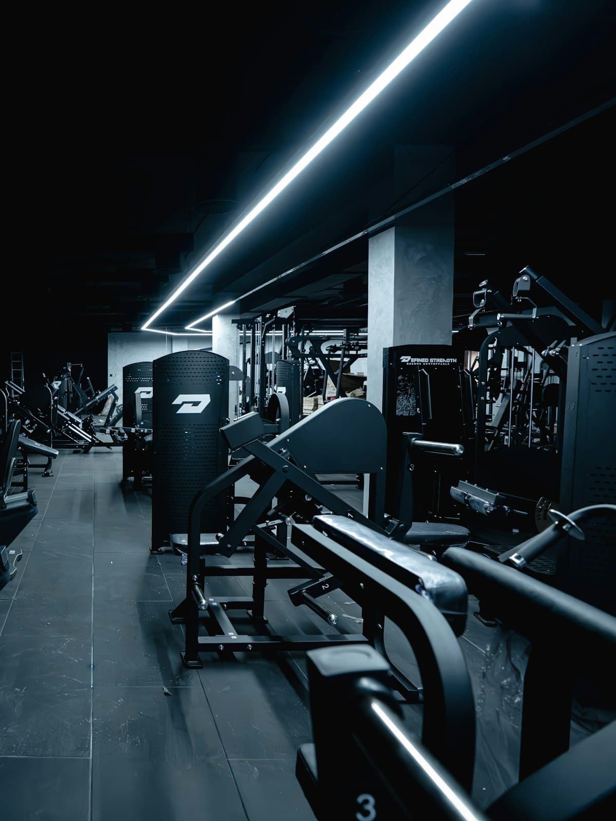 Premium training floor under a single line of light in low key