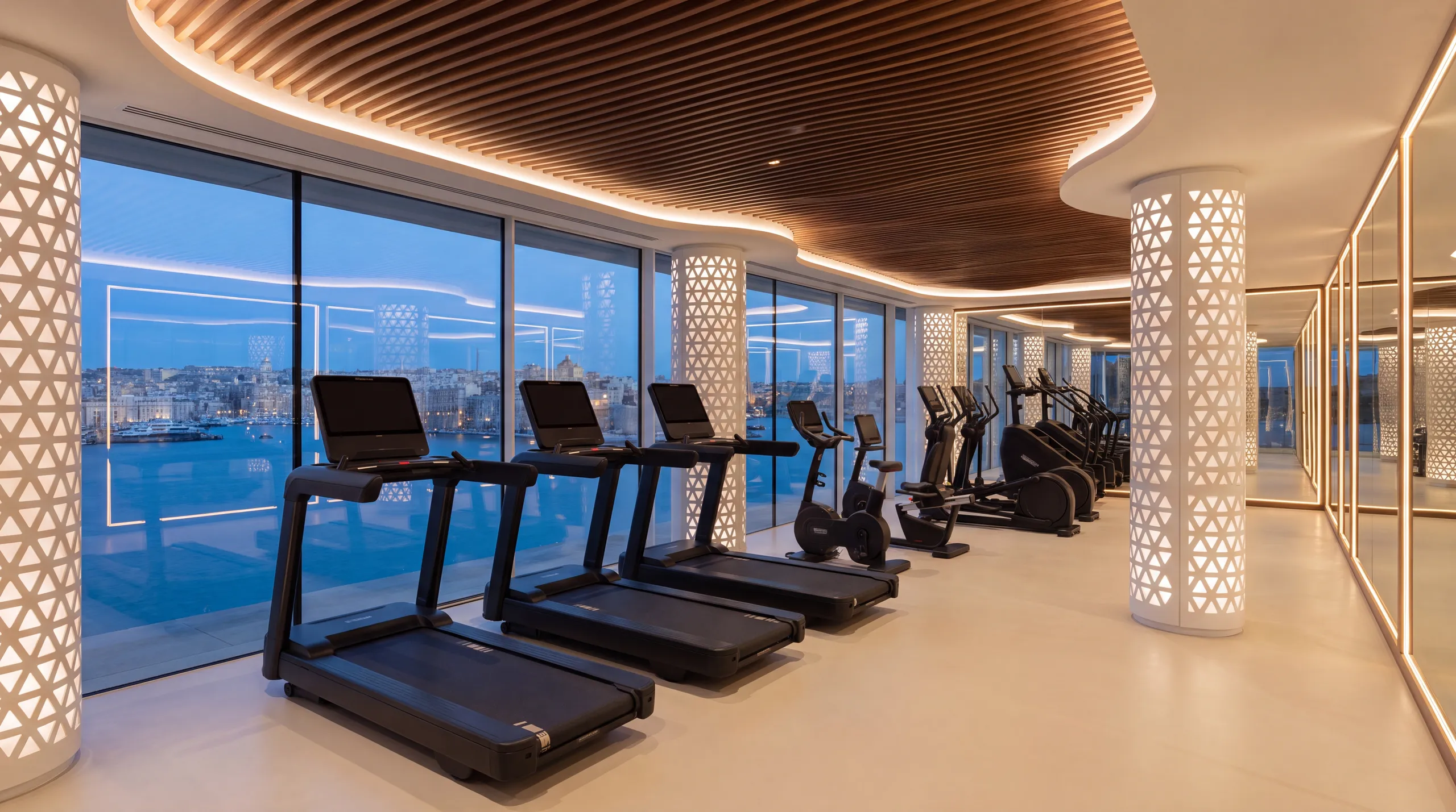 The Technogym Excite line. Run facing the harbour.