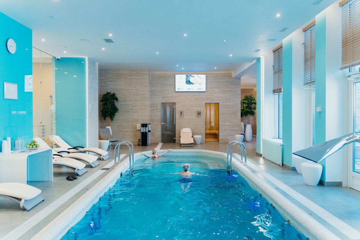 Gym day pass Malta — indoor pool at a wellness club showing facilities excluded from standard day passes